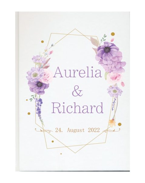 Personalisiertes Gästebuch für Ihre Hochzeit Blüten lila