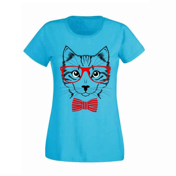 Damen T-Shirt Katze mit Brille