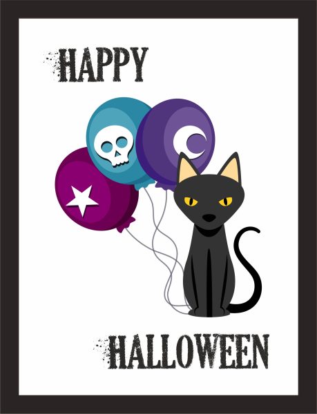 Kunstdruck Happy Halloween Luftballon Katze