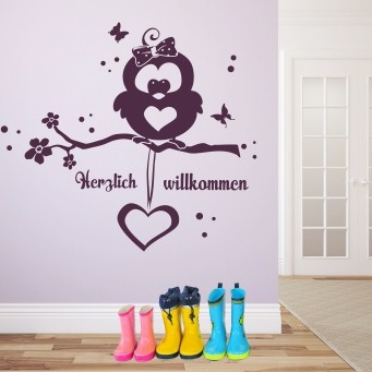 Wandtattoo Eule Emma - Herzlich willkommen | Eule & Co. | Wandtattoos |  Livingstyle & Wanddesign