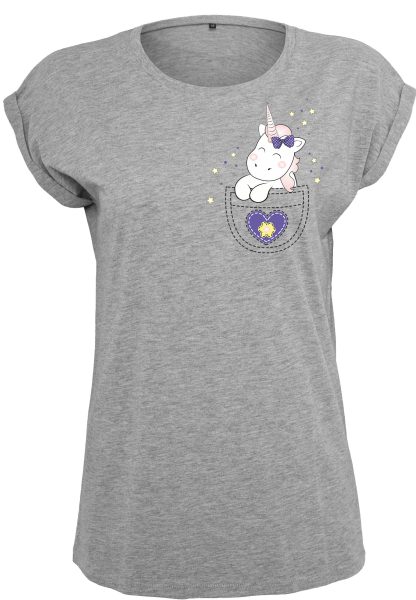 Damen T-Shirt Extended Shoulder Tee Einhorn Cutie Pocket Animal