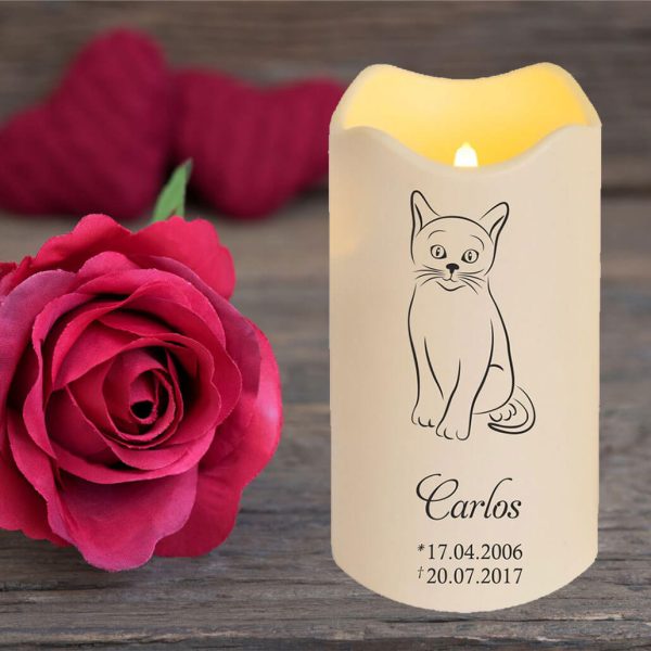 LED Kerze Trauerkerze aus Kunststoff für Tiere Katze Silhouette