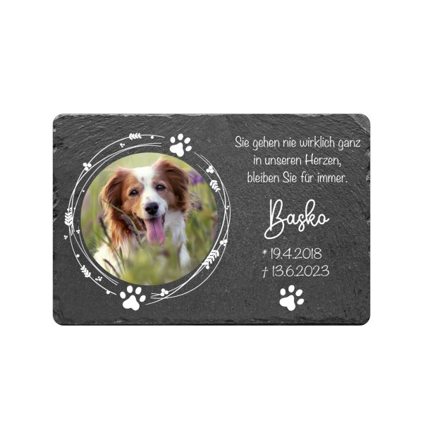 Personalisierte Gedenkplatte für Haustiere Schieferplatte mit Foto und Trauerspruch
