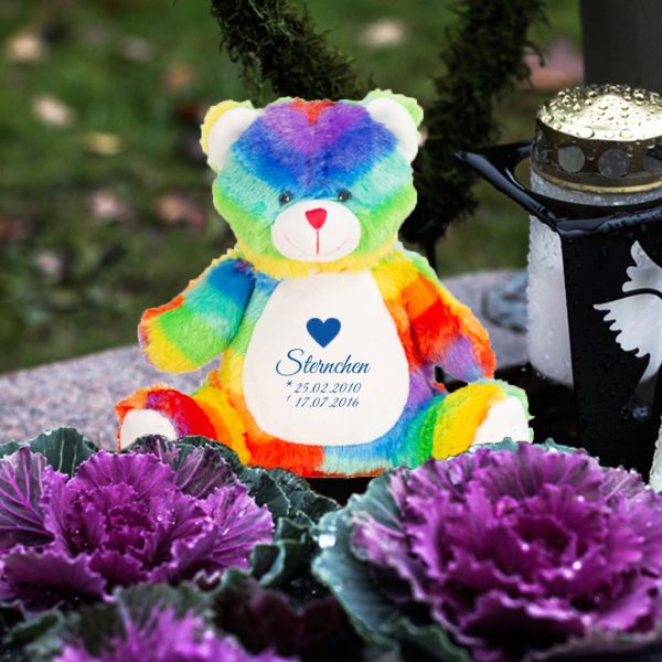 Plüschtier Kuscheltier Teddy Regenbogen für Sternenkind mit Herz