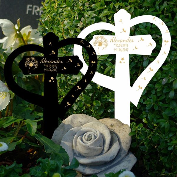 Personalisiertes Grabkreuz mit Herz Pusteblume