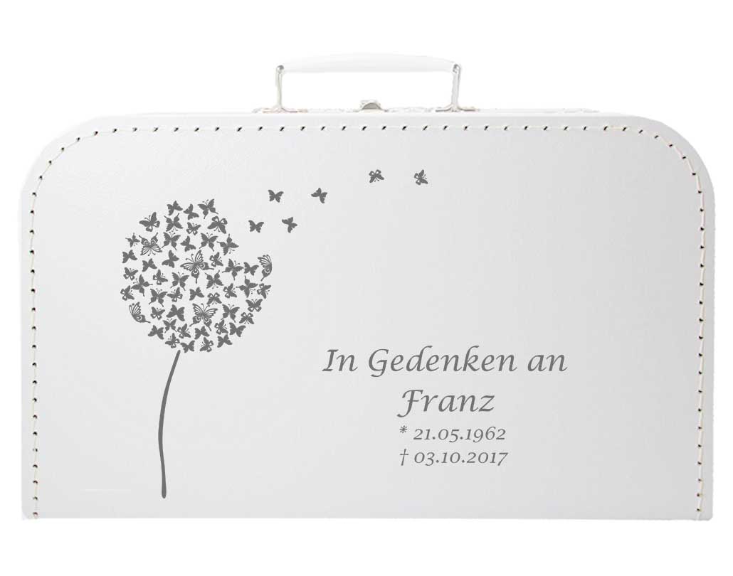 Livingstyle & Wanddesign Personalisierter Koffer zur Hochzeit in weiß mit Pusteblume 