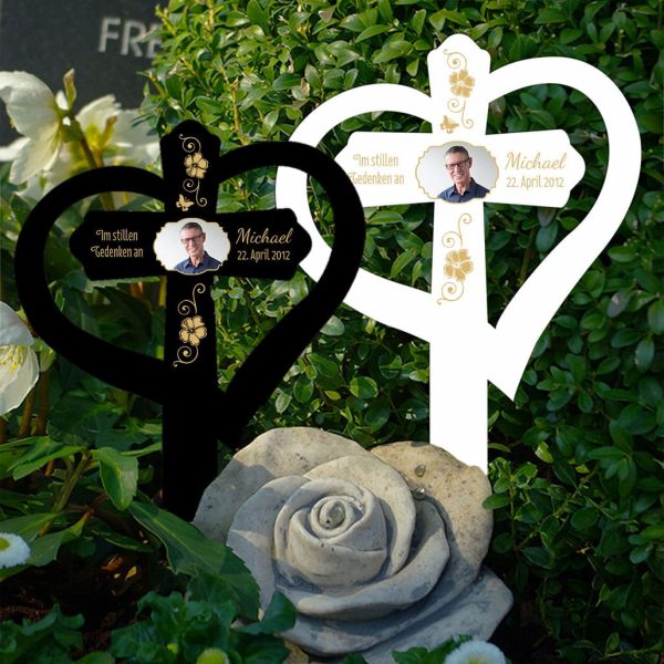 Grabkreuz mit Herz Ranke mit Foto